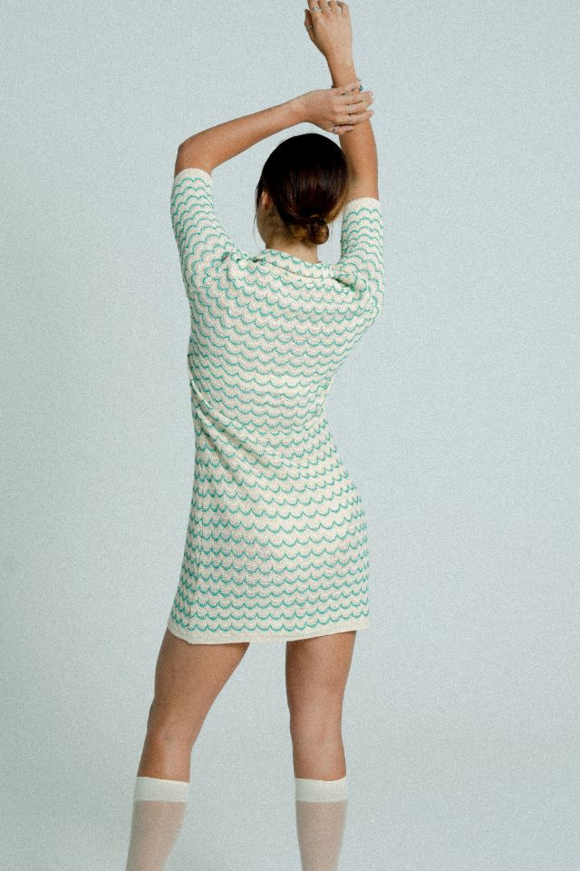 Light Weight Short Sleeve Button Up Cotton Knit Tennis Dress Green