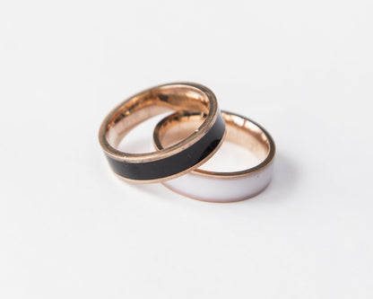 Rose Gold Couple Rings Black and White Personalized Couple Gift,