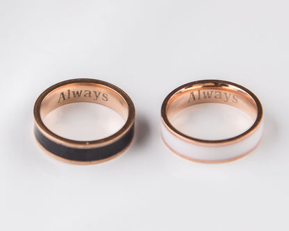 Rose Gold Couple Rings Black and White Personalized Couple Gift,