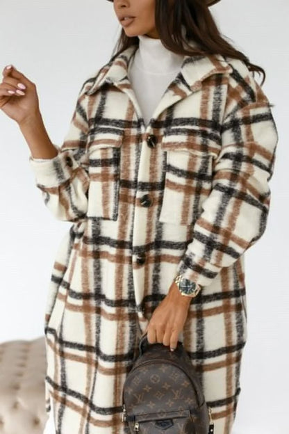 Spring and autumn new women's long-sleeved plaid print mid-length